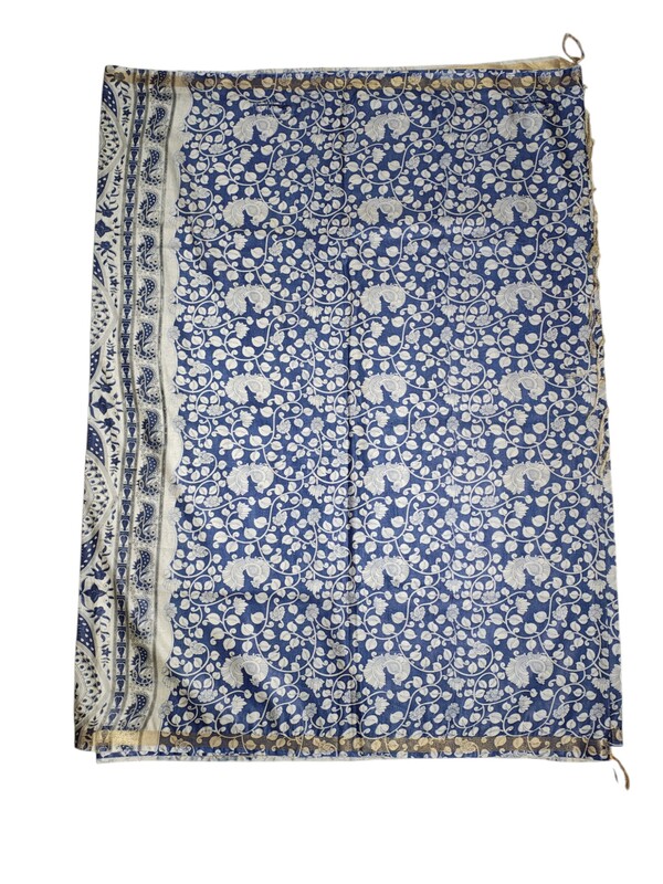 Indigo Kalamkari Cotton Silk Saree with Unstitched Blouse for Women