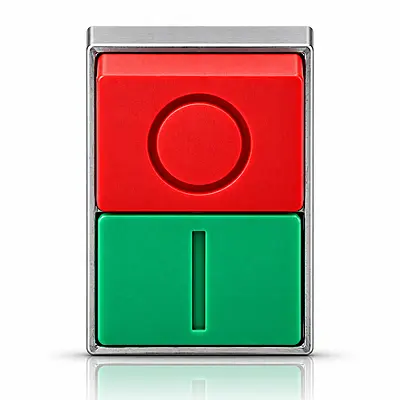Double-headed push button head 1 flush green marked "I",1 projecting red marked "O" IP40