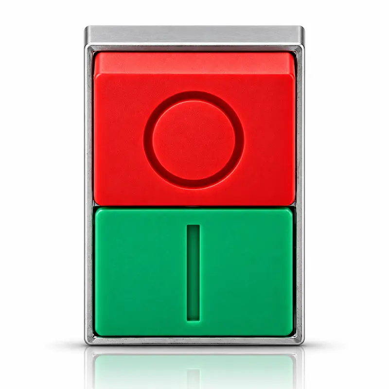 Double-headed push button head 1 flush green marked "I",1 projecting red marked "O" IP40