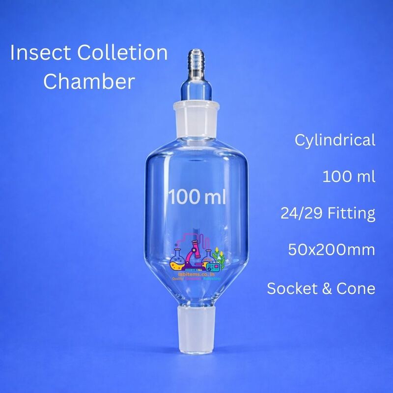 Insect collection chamber with cylindrical shape 100ml capacity, 24/29 fitting at the both ends