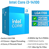 Intel Core i3-14100 Desktop Processor – 4 Cores | 3.3GHz | 12MB Cache | 64-bit
