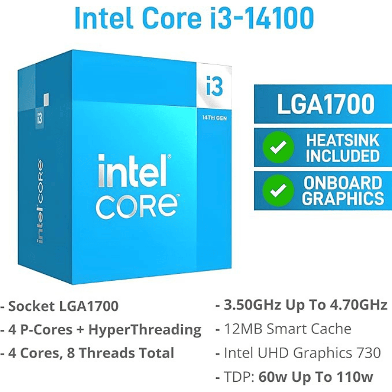 Intel Core i3-14100 Desktop Processor – 4 Cores | 3.3GHz | 12MB Cache | 64-bit