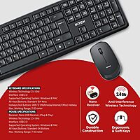 Intex 2.4GHz Wireless Keyboard & Mouse Combo – 104 Keys, 4-Button Mouse, 1600 DPI, 10m Range, Nano USB Receiver, Ergonomic & Spill-Resistant (Black) Intex 2.4GHz Wireless Keyboard & Mouse Combo – 104 Keys, 4-Button Mouse, 1600 DPI, 10m Range, Nano USB Receiver, Ergonomic & Spill-Resistant (Black)