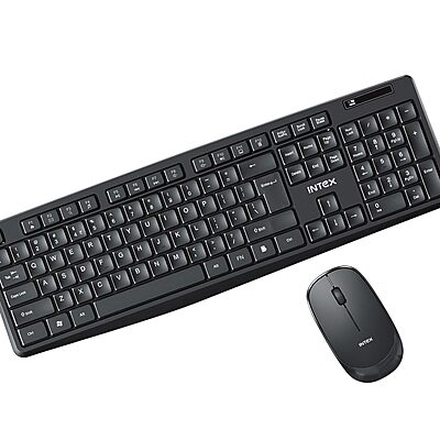 Intex 2.4GHz Wireless Keyboard & Mouse Combo – 104 Keys, 4-Button Mouse, 1600 DPI, 10m Range, Nano USB Receiver, Ergonomic & Spill-Resistant (Black)