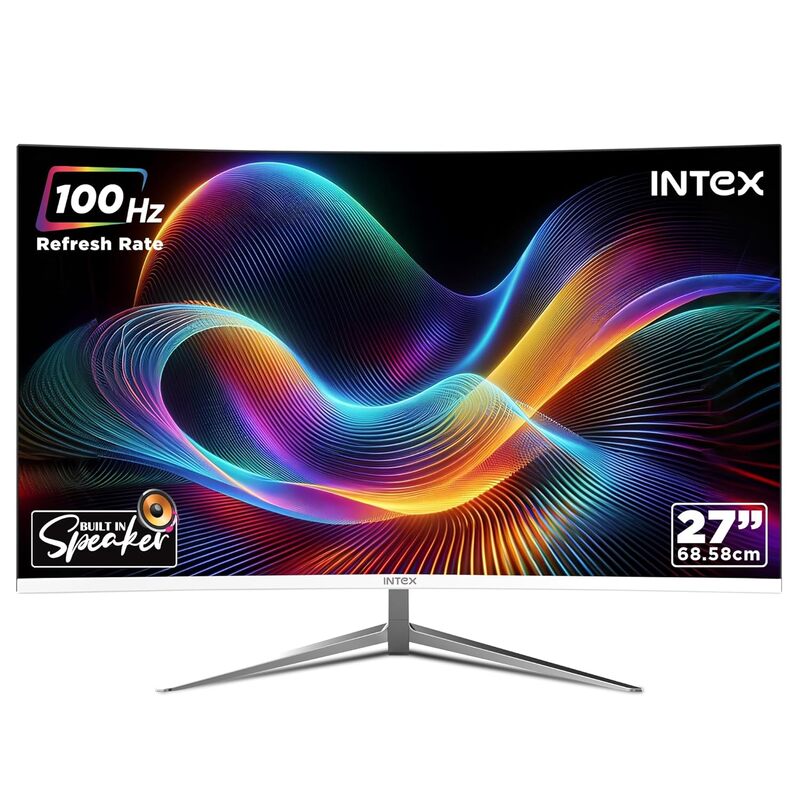 Intex 68.5 CM (27 Inch) Full HD Curved Backlight LED Monitor | VA Panel, 100Hz Refresh Rate with 1920x1080 Pixels | 5ms Reponse Time, Framless, Sleek Metal Stand with Built-in Speaker Intex 68.5 CM (27 Inch) Full HD Curved Backlight LED Monitor | VA Panel, 100Hz Refresh Rate with 1920x1080 Pixels | 5ms Reponse Time, Framless, Sleek Metal Stand with Built-in Speaker