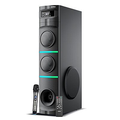 Intex 950-S Multimedia 95 W Bluetooth Tower Speaker | Wireless Karaoke Mic | Party Speaker & RGB Lights | LED Display & Bluetooth v5.1 | Fully Remote Control (Black) Intex 950-S Multimedia 95 W Bluetooth Tower Speaker | Wireless Karaoke Mic | Party Speaker & RGB Lights | LED Display & Bluetooth v5.1 | Fully Remote Control (Black)