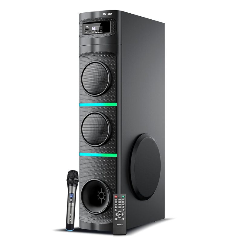 Intex 950-S Multimedia 95 W Bluetooth Tower Speaker | Wireless Karaoke Mic | Party Speaker & RGB Lights | LED Display & Bluetooth v5.1 | Fully Remote Control (Black)