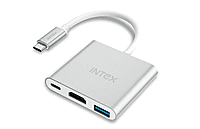 Intex Xtreme-100 3-in-1 USB Hub | 4K/30Hz HDMI Output, USB 3.0 Port, 87W PD Charging, Metallic Finish, Plug & Play, High-Speed Data Transfer