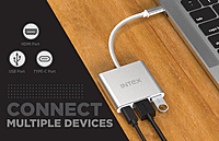 Intex Xtreme-100 3-in-1 USB Hub | 4K/30Hz HDMI Output, USB 3.0 Port, 87W PD Charging, Metallic Finish, Plug & Play, High-Speed Data Transfer