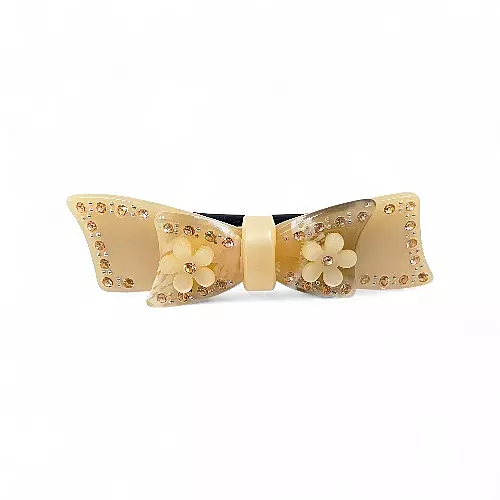 Elegant Ivory Bow Crystal Hair Barrette Clip