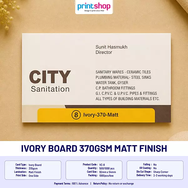 Ivory Board 370gsm Matt Finish