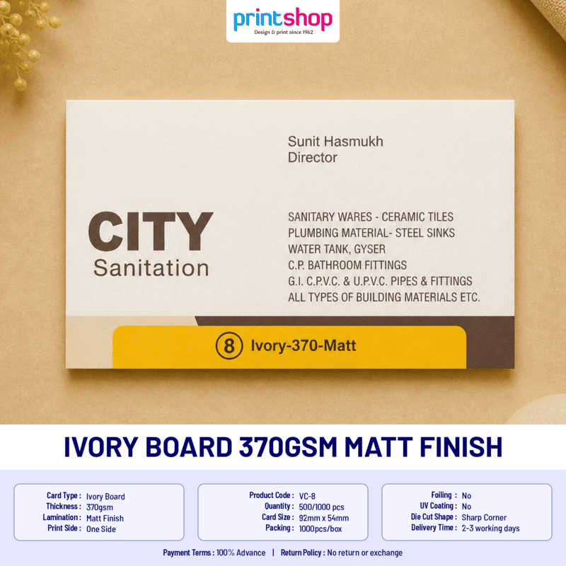 Ivory Board 370gsm Matt Finish