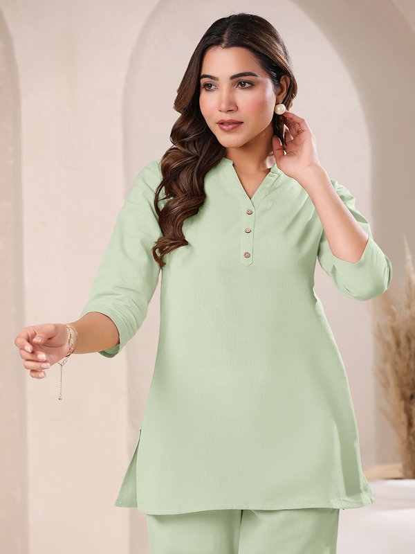 Women's Mint Cotton Blend Solid A-line Top
