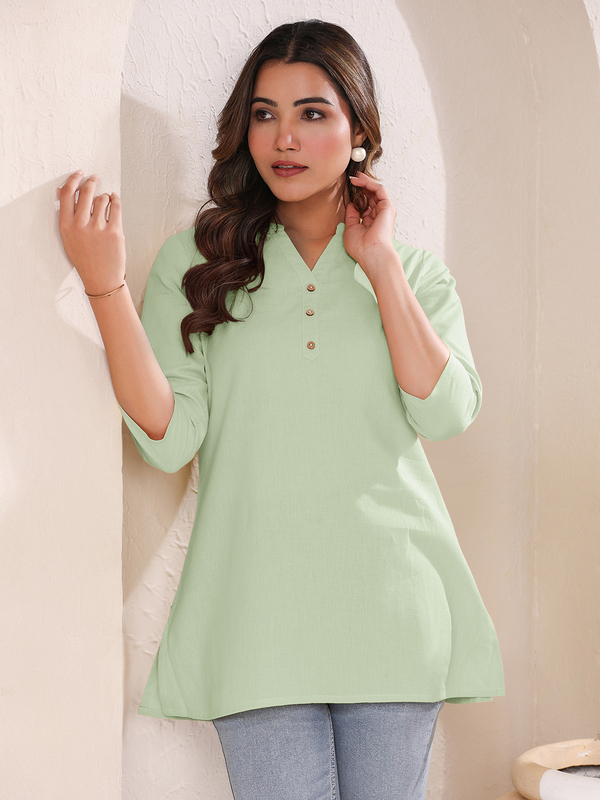 Women's Mint Cotton Blend Solid A-line Top