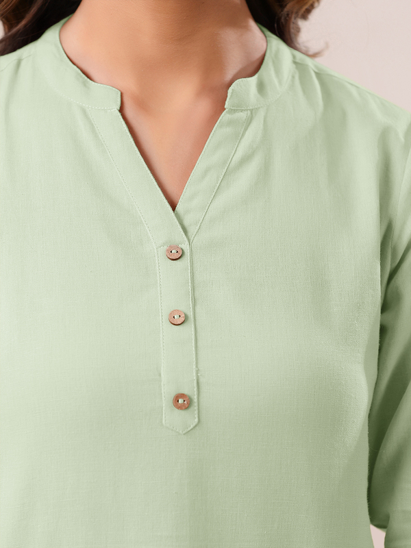 Women's Mint Cotton Blend Solid A-line Top