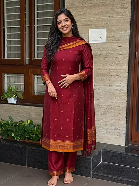 Narayanpet cotton dress material with mustard zari border