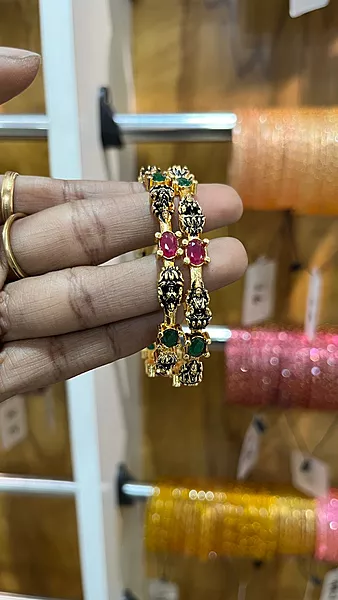 Gold Plated English Color Stone Bangles Set of 2 (JBAN18)