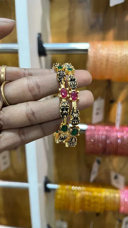 Gold Plated English Color Stone Bangles Set of 2 (JBAN18)