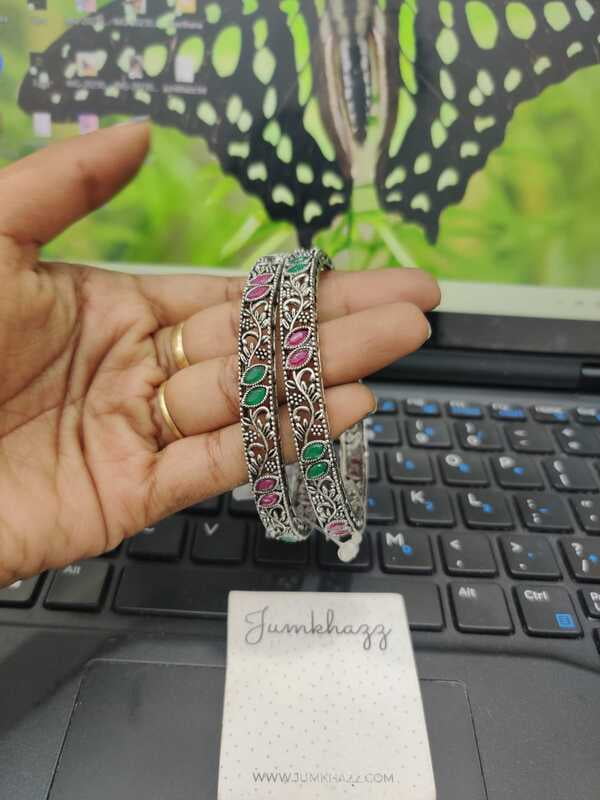 Elite Elegant Silver Oxidised Bangle Set of 2 (JBAN27)