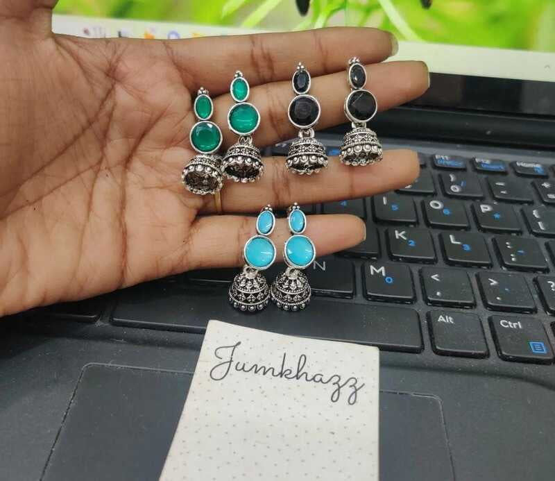 Two Stone Colorful Silver Jumkha (JBF222)