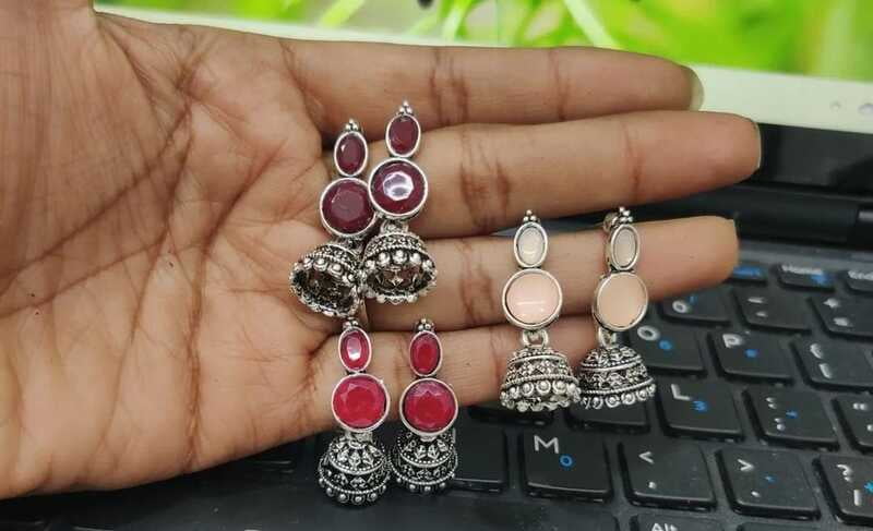 Two Stone Colorful Silver Jumkha (JBF222)