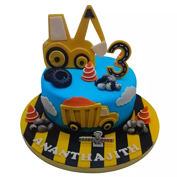 JCB Construction Theme Cake Fully Fondant Cake