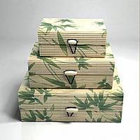 Decorative Jewellery / Storage Boxes with Bamboo Pattern, Green Leaf Design, Set of 3