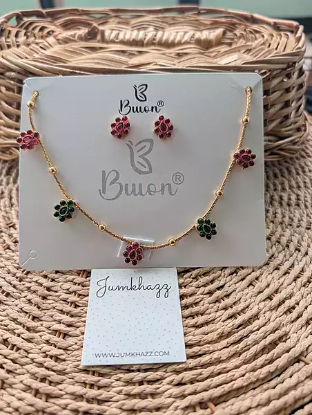 Ruby & Emerald Floral Necklace Set (JNC135)