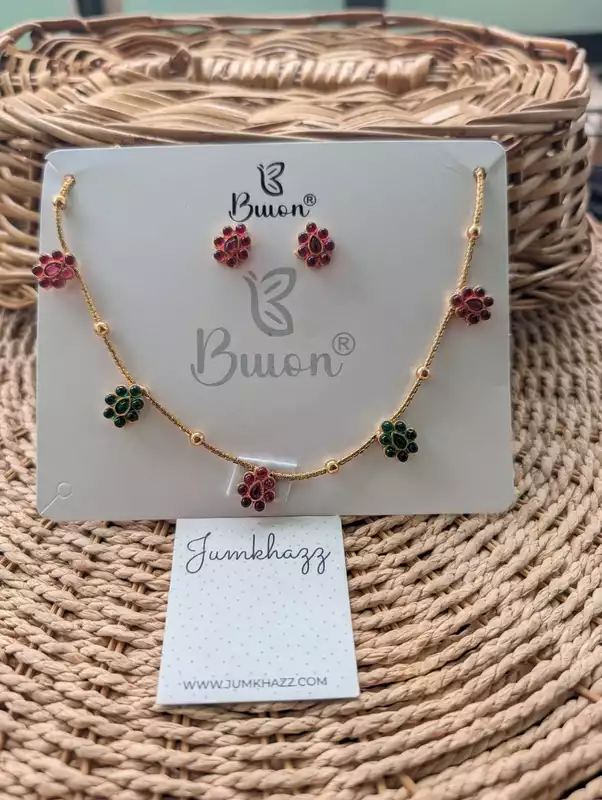 Ruby & Emerald Floral Necklace Set (JNC135)