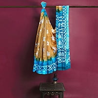 Linen Batik Print Saree-Mustard Yellow & Green with BP