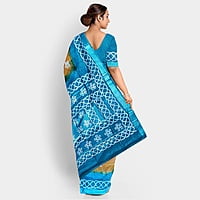 Linen Batik Print Saree-Mustard Yellow & Green with BP