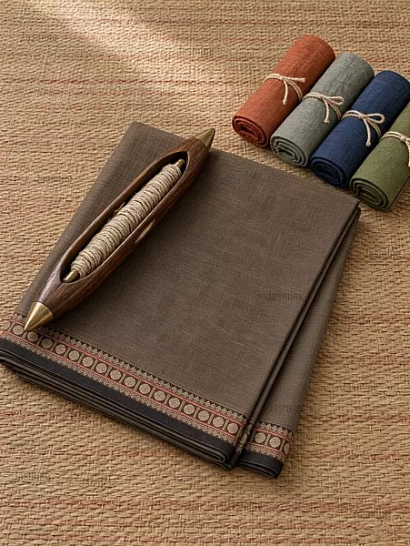 ash grey Narayanpet cotton saree with black Rudraksha border