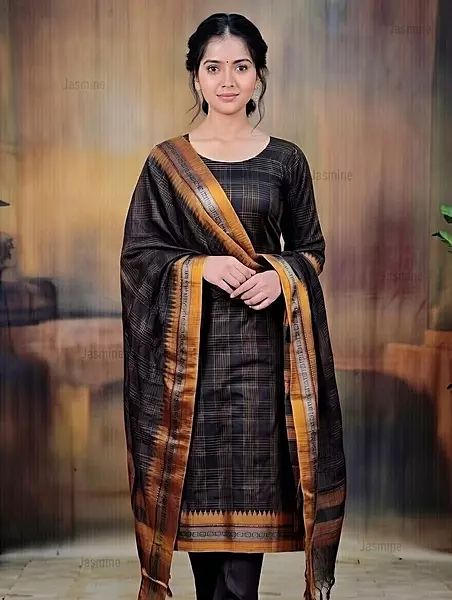 Saraswathi - सरस्वती ( Narayanpet Dress material in Black Colour )