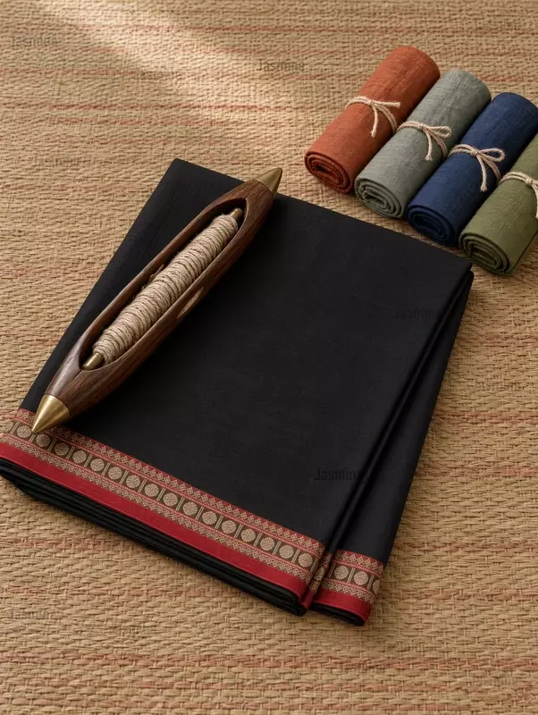 black Narayanpet cotton saree with maroon Rudraksha border