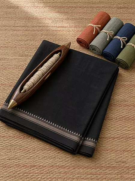 black Narayanpet cotton saree with self border and running blouse