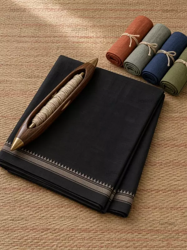 black Narayanpet cotton saree with self border and running blouse