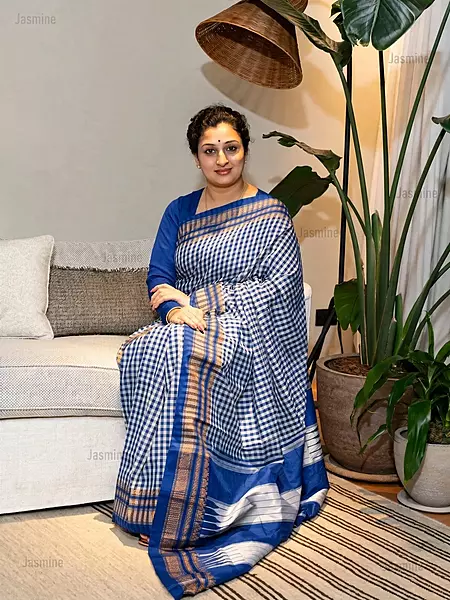 Jaal – जाल | Blue Checks Ilkal Saree ( Authentic )