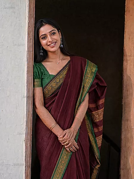 Narayanpet cotton saree with golden zari Ganga Jamuna border