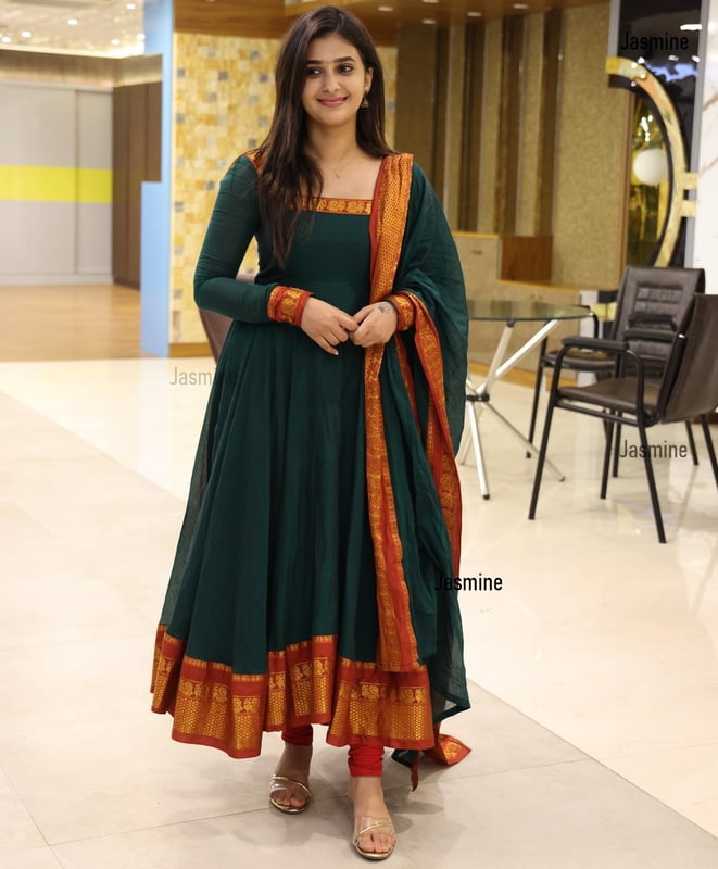 Narayanpet long gown material - Green