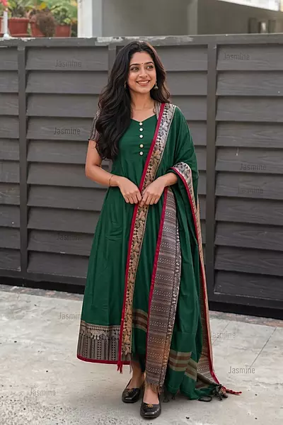 Kokila - కోకిలా ( Narayanpet Dress material in Green Colour )
