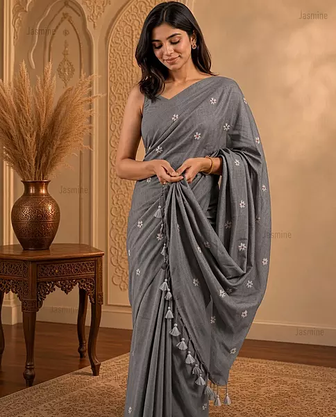 Raka – Grey Khadi Cotton Saree