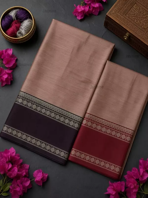 Prabha - ప్రభ | Dusty Rose Narayanpet Cotton Saree with Ganga Jamuna Border