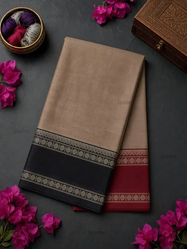 Dyuthi - ద్యుతి | Ash Grey Narayanpet Cotton Saree Ganga Jamuna Border