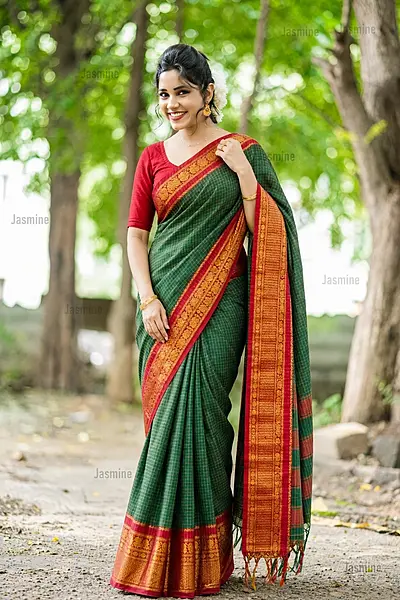 Green Narayanpet Cotton Checks Saree