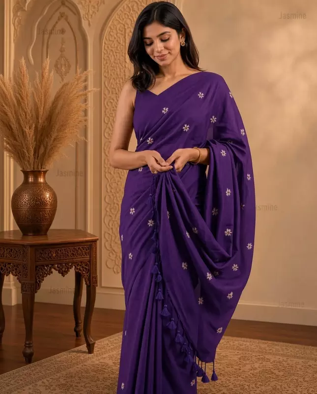 Manisha - मनीषा | Violet Khadi Cotton Saree