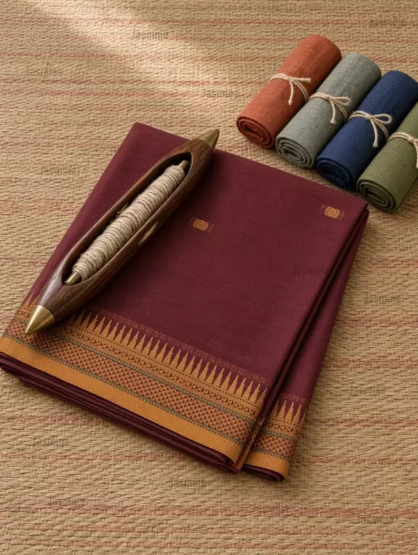 Narayanpet cotton saree with small butta design and mustard yellow border