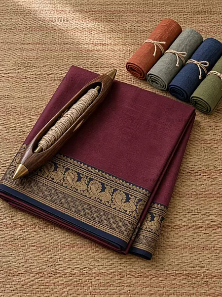 maroon Narayanpet cotton saree with black zari border
