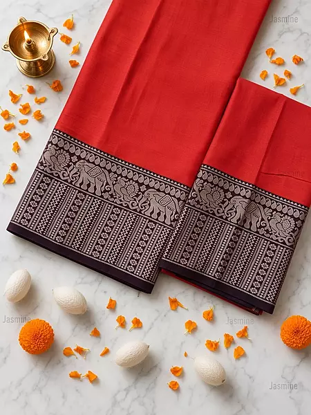Narayanpet handloom dress material with elephant design border and dupatta