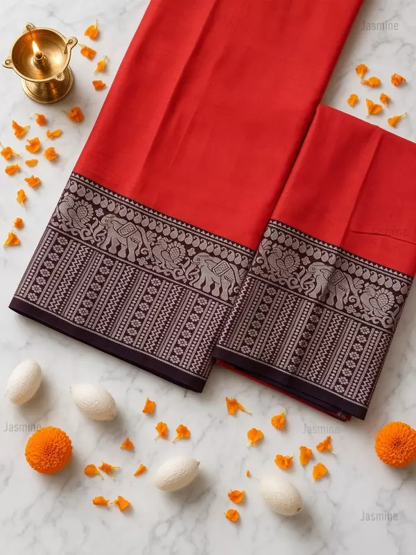 Narayanpet handloom dress material with elephant design border and dupatta