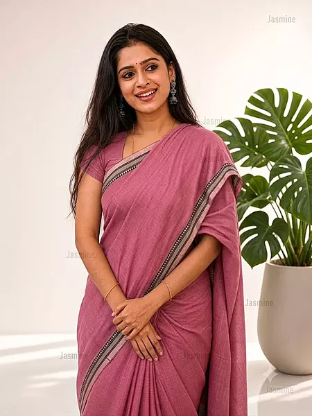 dusty rose Narayanpet Cotton Saree with self border